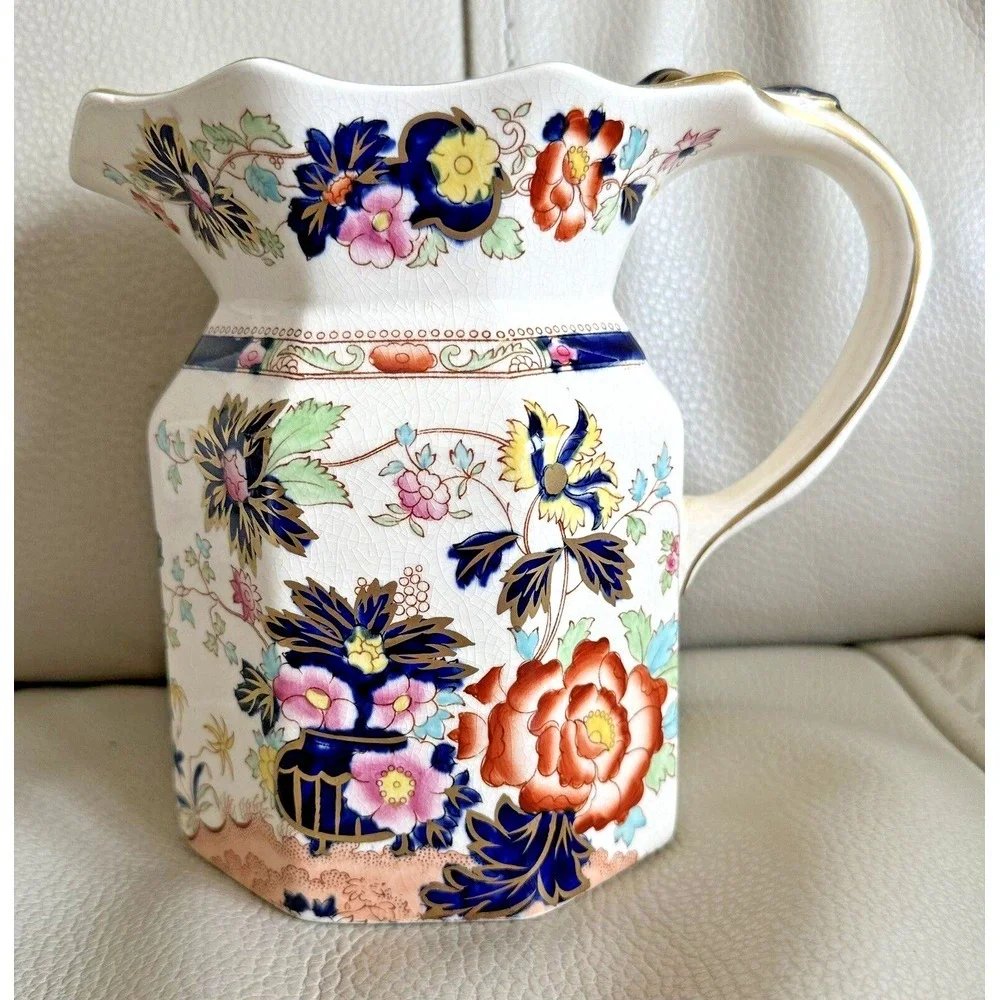 ANTIQUE MASON'S IRONSTONE LG JUG HP MANDARIN IMARI PATTERN 24k GOLD TRIM PERFECT
